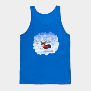 Cute Black Pembroke Corgi in Christmas Reindeer Costume Tank Top